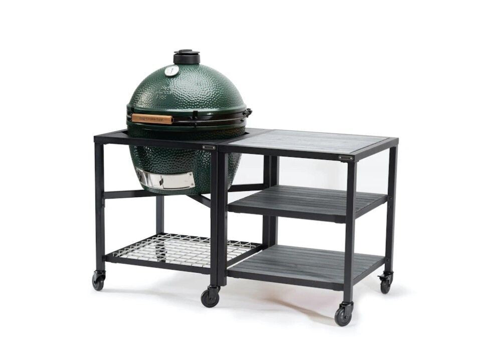 Big Green Egg Modular Nest + Expansion Frame + Distressed Acacia Shelves