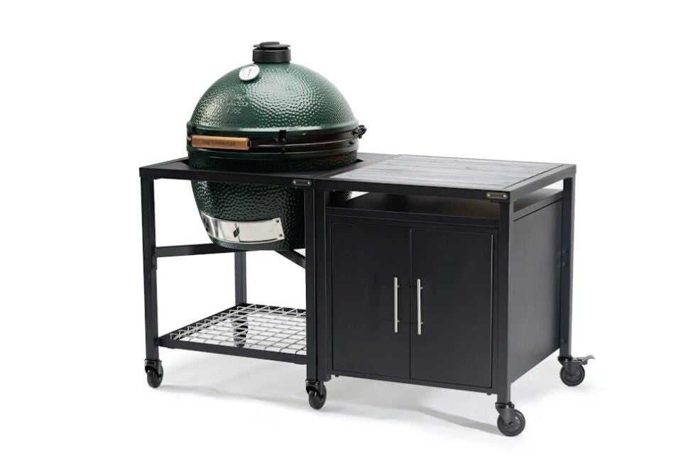 Big Green Egg Modular Nest + Expansion Cabinet + Distressed Acacia Shelf